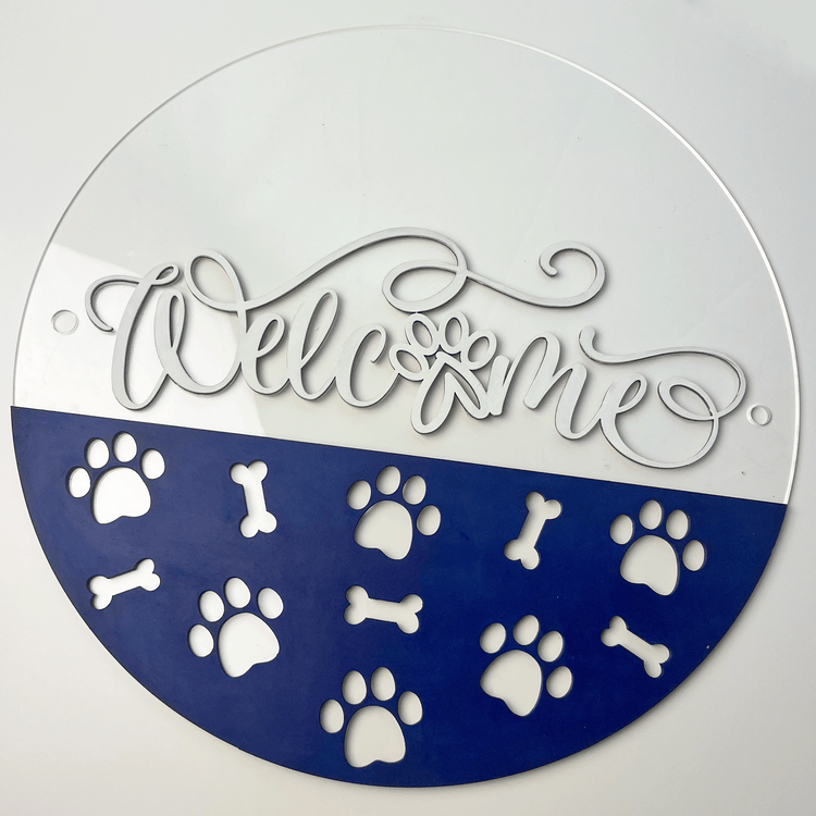 Standoff Sign - Paw Print Welcome