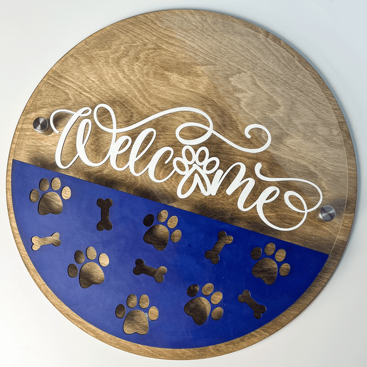 Standoff Sign - Paw Print Welcome