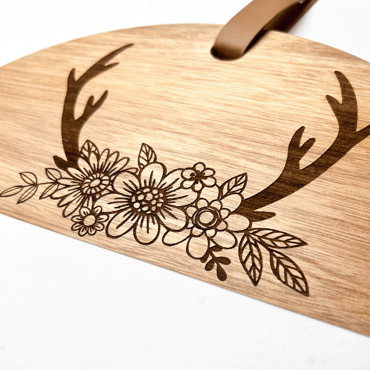 Floral Deer Antler Wood and Marble Cutting Board