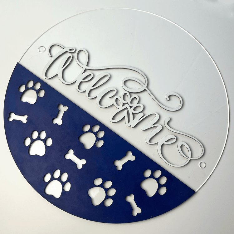 Standoff Sign - Paw Print Welcome